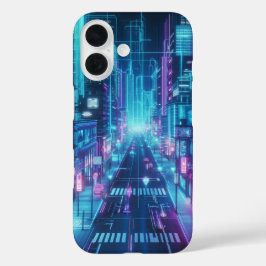 futuristisch neon stadsbeeld iPhone 16 hoesje