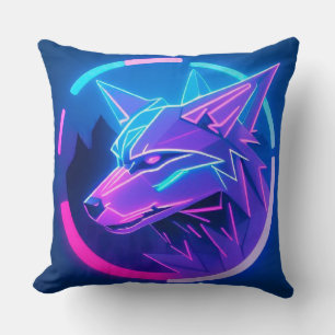 Futuristisch Neon Wolf Gezicht in Geometrische Kun Kussen