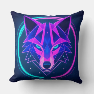 Futuristisch Neon Wolf Gezicht in Geometrische Kun Kussen
