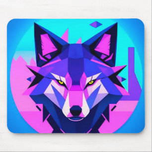 Futuristisch Neon Wolf Gezicht in Geometrische Kun Muismat