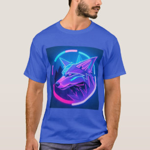 Futuristisch Neon Wolf Gezicht in Geometrische Kun T-shirt