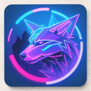 Futuristisch neon wolfengezicht in geometrische ku bier onderzetter