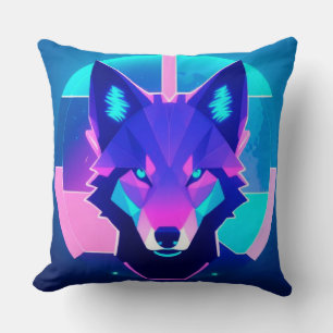 Futuristisch neon wolfengezicht in geometrische ku kussen