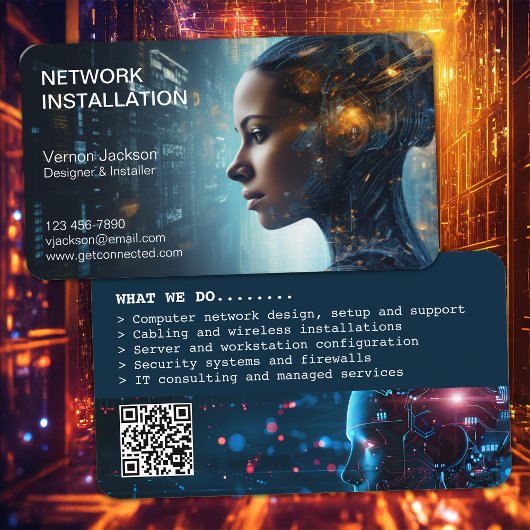 Futuristisch netwerkinstallatiebedrijf visitekaartje