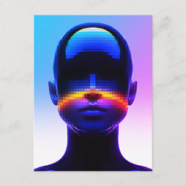 Futuristisch Pixel Art Portret – Digitaal Abstract Briefkaart