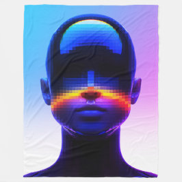 Futuristisch Pixel Art Portret – Digitaal Abstract Fleece Deken