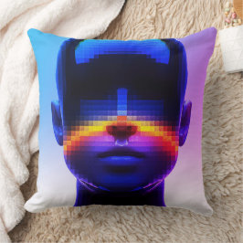 Futuristisch Pixel Art Portret – Digitaal Abstract Kussen