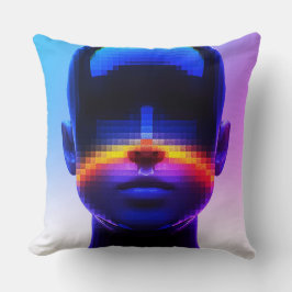 Futuristisch Pixel Art Portret – Digitaal Abstract Kussen