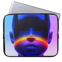 Futuristisch Pixel Art Portret – Digitaal Abstract Laptop Sleeve
