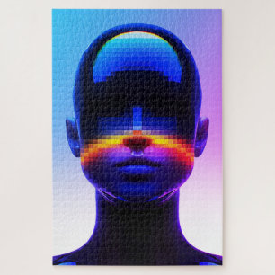 Futuristisch Pixel Art Portret – Digitaal Abstract Legpuzzel
