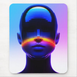 Futuristisch Pixel Art Portret – Digitaal Abstract Muismat