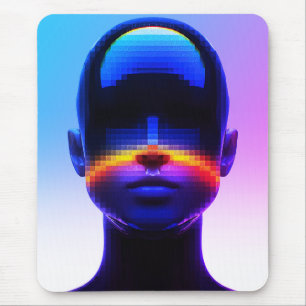 Futuristisch Pixel Art Portret – Digitaal Abstract Muismat