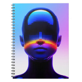 Futuristisch Pixel Art Portret – Digitaal Abstract Notitieboek