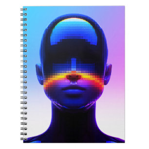 Futuristisch Pixel Art Portret – Digitaal Abstract Notitieboek