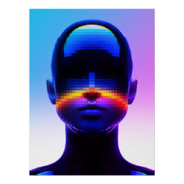 Futuristisch Pixel Art Portret – Digitaal Abstract Perfect Poster