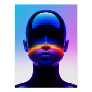 Futuristisch Pixel Art Portret – Digitaal Abstract Perfect Poster