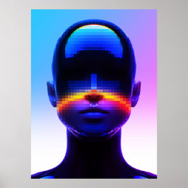Futuristisch Pixel Art Portret – Digitaal Abstract Poster