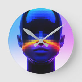 Futuristisch Pixel Art Portret – Digitaal Abstract Ronde Klok