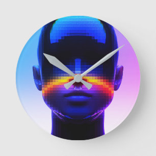 Futuristisch Pixel Art Portret – Digitaal Abstract Ronde Klok
