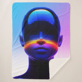 Futuristisch Pixel Art Portret – Digitaal Abstract Sherpa Deken
