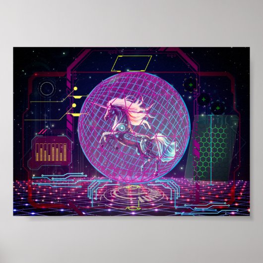 futuristisch Poster van een eenhoorn (Voorkant)