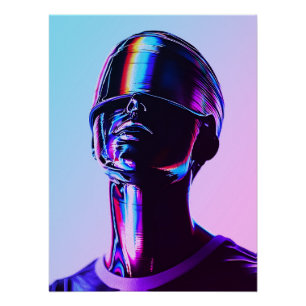 Futuristisch regenboog chroom portret wandkunst perfect poster