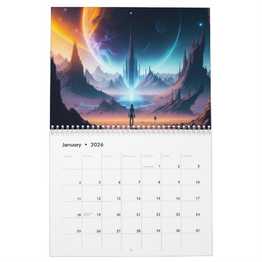 Futuristisch ruimtelandschap 2024 kalender (Jan 2026)