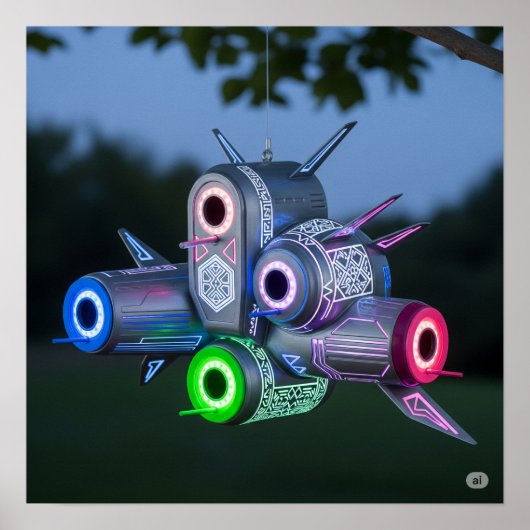 Futuristisch Ruimteschip Vogelhuis Poster (Voorkant)