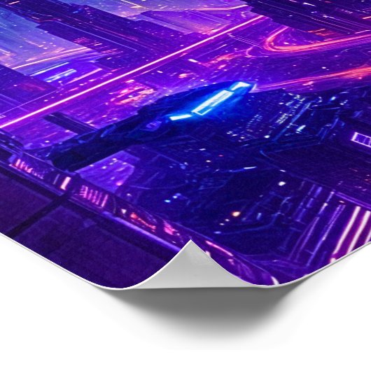 Futuristisch stadsbeeld bij nacht poster (Hoek)