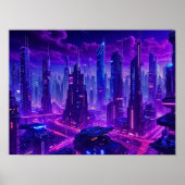 Futuristisch stadsbeeld bij nacht poster (Voorkant)