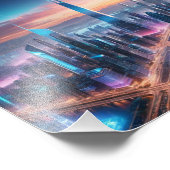 Futuristisch stadsbeeld bij zonsondergang foto afdruk (Hoek)