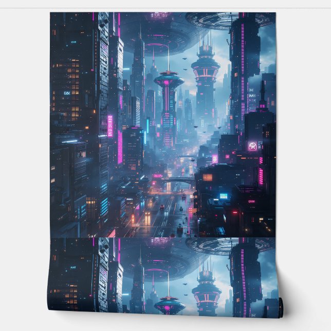 Futuristisch stadsbeeld: meeslepend 3D Behang (Afrollen)