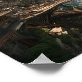 Futuristisch stadsbeeld: vliegende auto's en motor poster (Hoek)