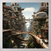 Futuristisch stadsbeeld: vliegende auto's en motor poster (Voorkant)