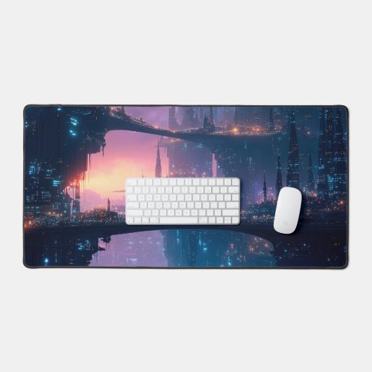 Futuristisch stadslandschap bij schemering bureaumat (Keyboard & Muis)