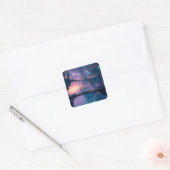 Futuristisch stadslandschap bij schemering vierkante sticker (Envelop)