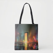 Futuristisch stadslandschap met neonreflecties tote bag (Voorkant)