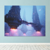 Futuristisch stadslandschap met zwevende structure canvas afdruk (Insitu (Houten vloer))