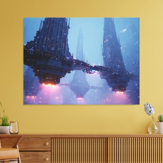 Futuristisch stadslandschap met zwevende structure canvas afdruk (Insitu (Woonkamer))