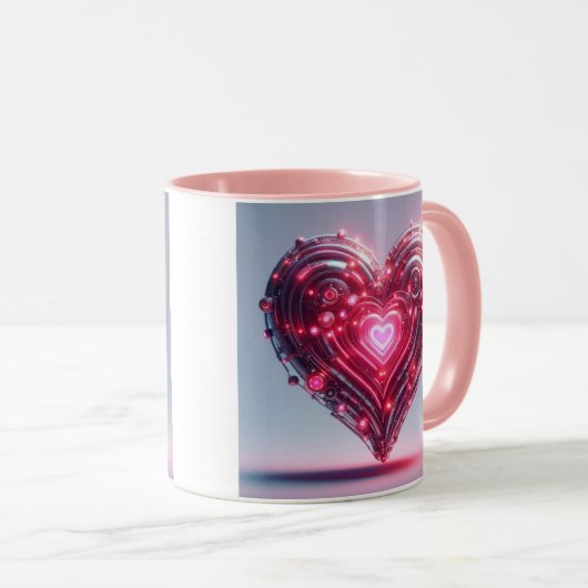 Futuristisch stralend roze hart mok (Voorkant rechts)
