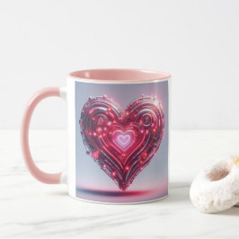 Futuristisch stralend roze hart mok