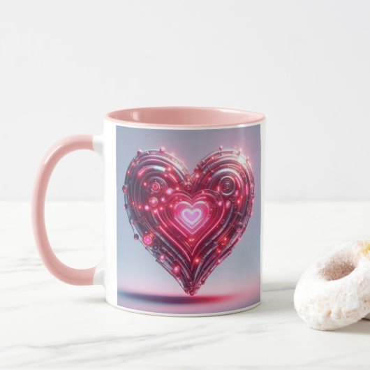 Futuristisch stralend roze hart mok (Met donut)