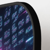Futuristisch Synthwave Stadslandschap Neon Paars Pickleball Paddle (Links Detail)