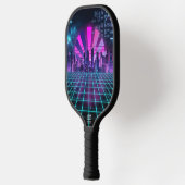 Futuristisch Synthwave Stadslandschap Neon Paars Pickleball Paddle (Links)