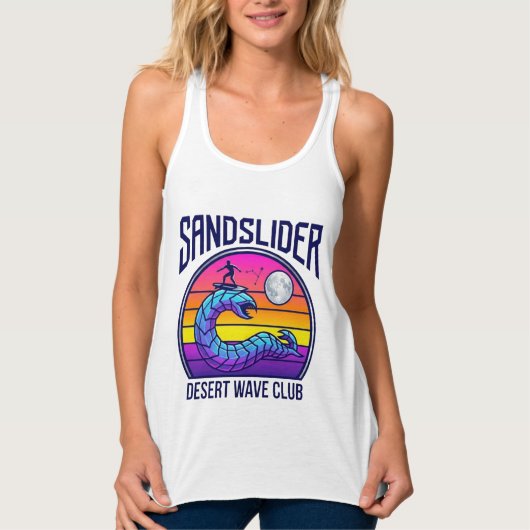 Futuristisch Woestijnworm Surf Club Synthwave T-Sh Tanktop (Voorkant)