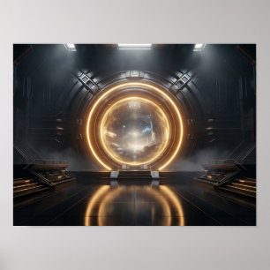 Futuristisch Zonne Horizon Zwart & Goud Design Poster