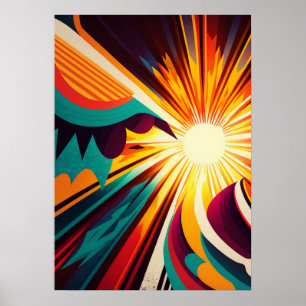 Futuristische aarde en zon lijn art retro 6 poster