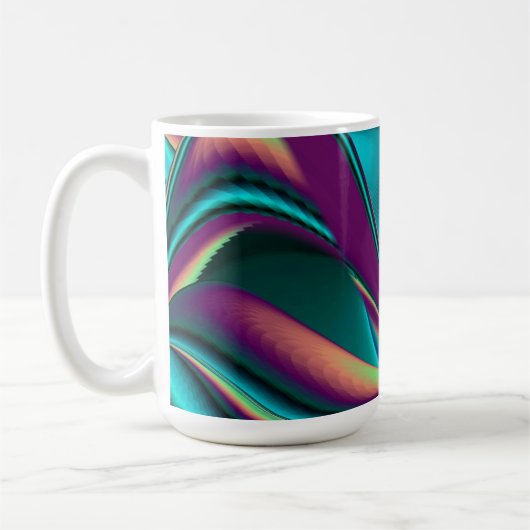 Futuristische Abstracte 3D Metallic Rainbow Art Koffiemok (Links)