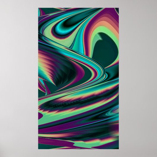 Futuristische Abstracte 3D Metallic Rainbow Art Poster (Voorkant)