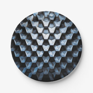 Futuristische abstracte blauwe geometrische metale papieren bordje